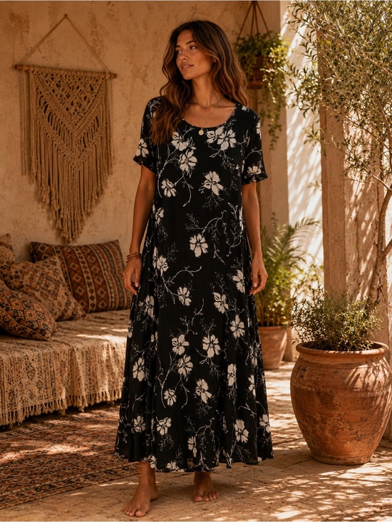 Vici Dresses & Skirts - Black Floral Boho Dark Cottagecore Midi Dress